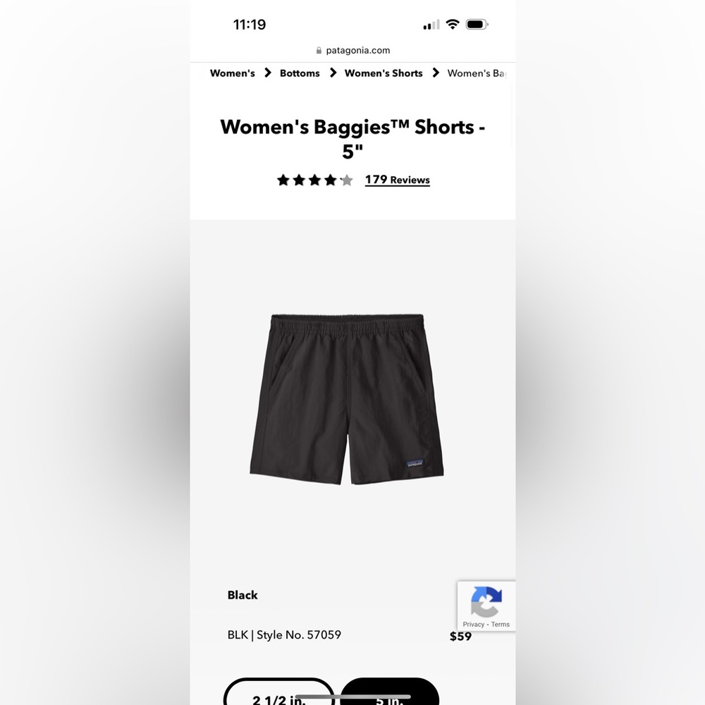 Patagonia 5inch baggies women’s size small